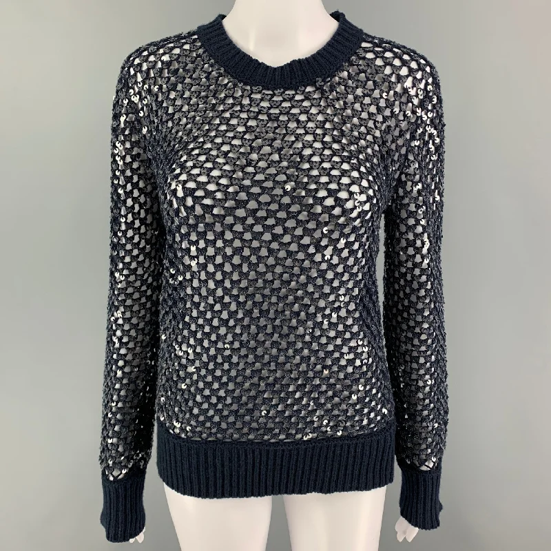 MICHAEL KORS Size M Navy Cashmere Sequined Crew-Neck Pullover Halter Neck Top