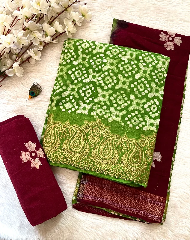 Cotton Golden Embroidery work Batik Dress Material