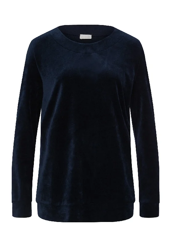 Favourites Velvet Round Neck Pullover | Deep Navy 78770-1610 Box Sleeve Comfort