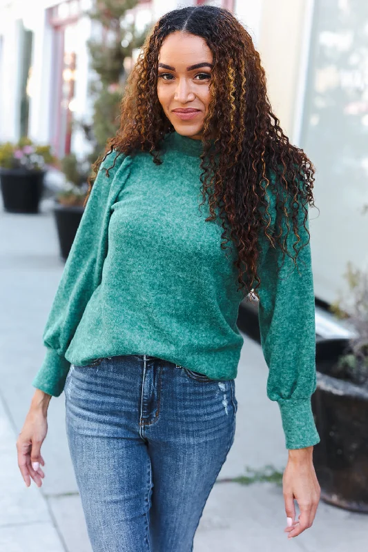 Stay Awhile Green Brushed Melange Puff Short Sleeve Sweater Bright Pastel Dark