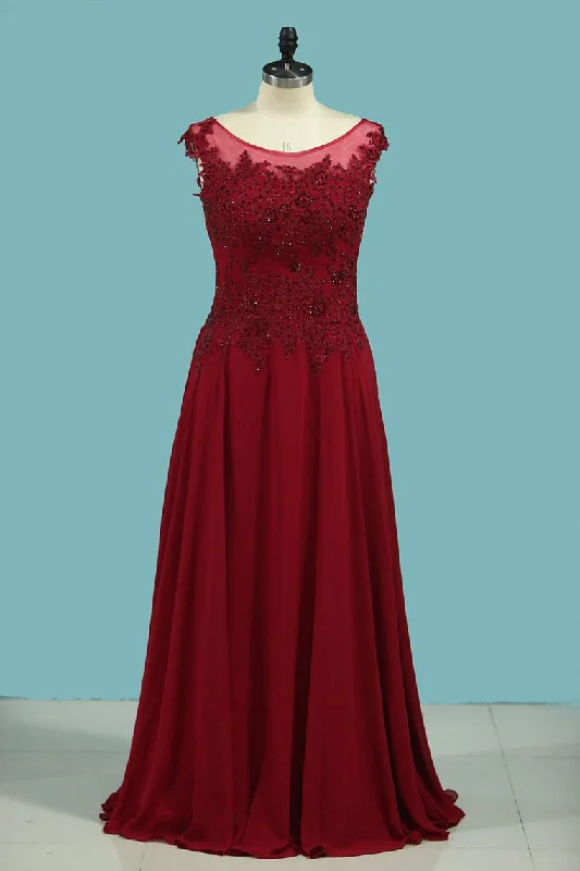 Mother-Of-The-Bride Dresses A-Line Scoop Chiffon Floor-Length Cap Sleeves