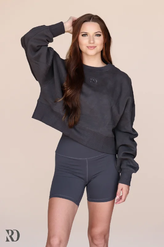 CHARCOAL WARMUP PULLOVER | RD ESSENTIALS Short Puff Sleeve