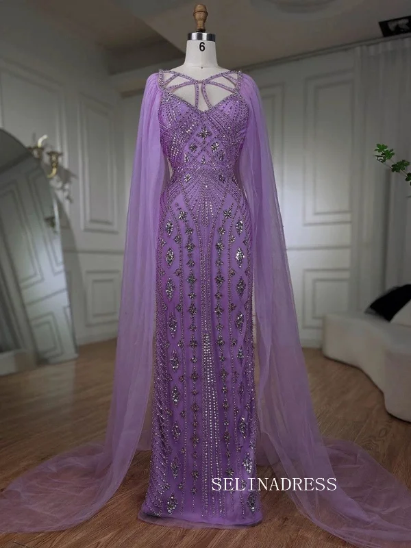 Sheath/Column V Neck lilac Beaded Prom Dresses Luxury Evening Gowns LA72186