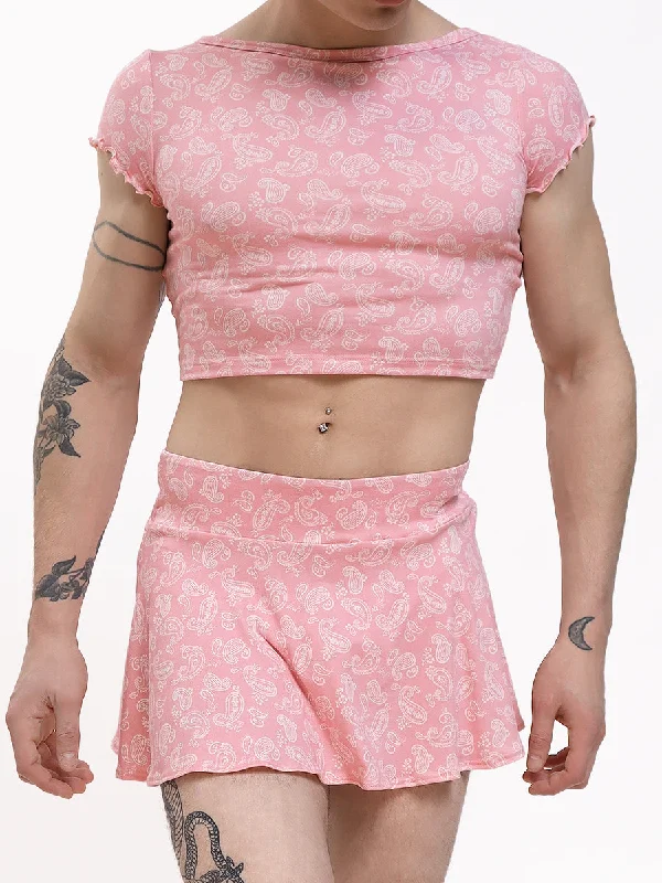 Paisley Crop Top Silk Blend Satin Velvet