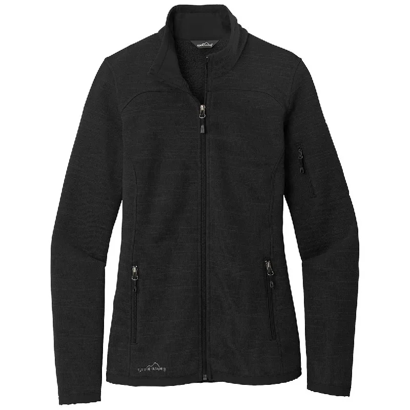 Eddie Bauer Women's Black Sweater Fleece Full Zip Polka Dot Checkered Tartan