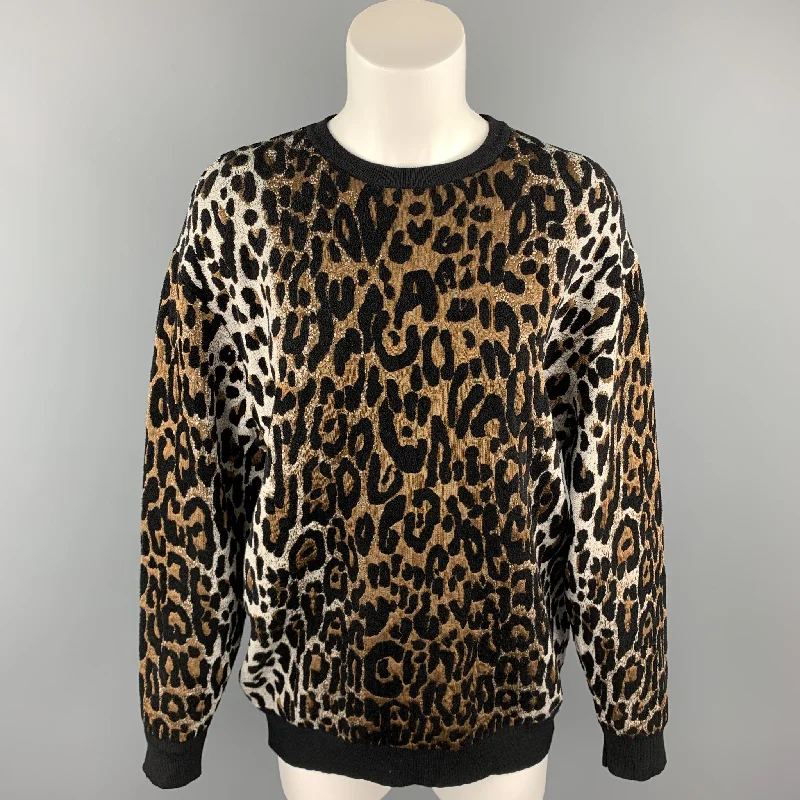 STELLA McCARTNEY Size S Black & Tan Leopard Viscose Blend Pullover Sheath Sleeve Elegant