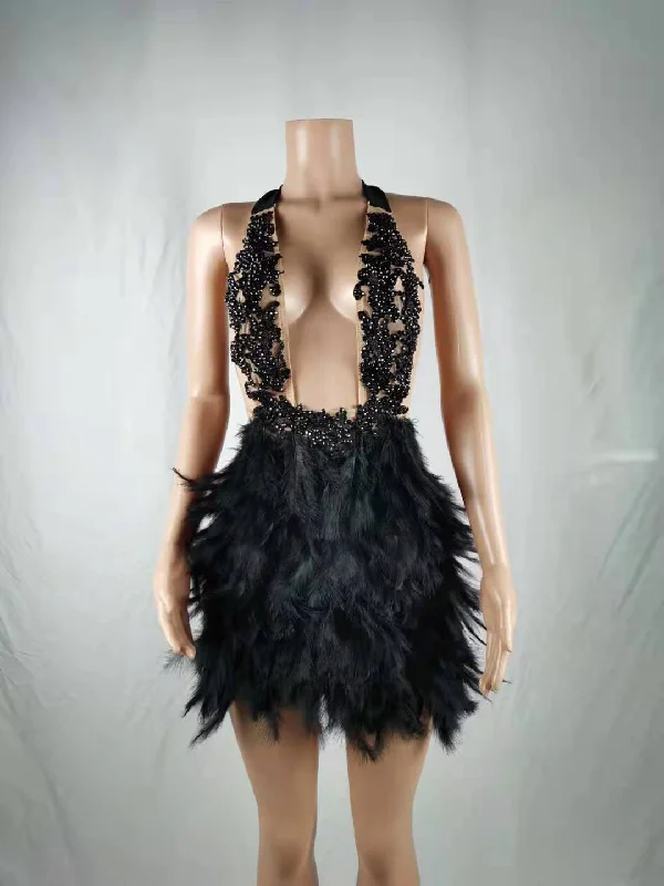 Open back feather dress