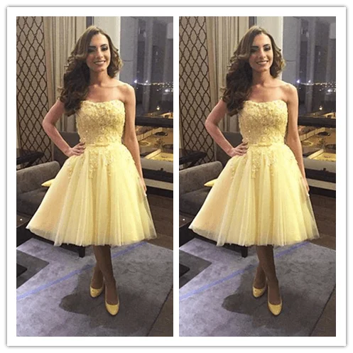 Yelllow Lace Short Country Homecoming Gowns Prom Dresses