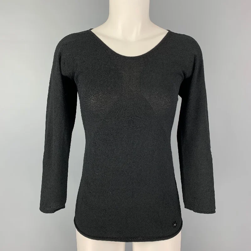 CHANEL Size M Black 3/4 Sleeves Pullover Gathered Sleeve Pullover