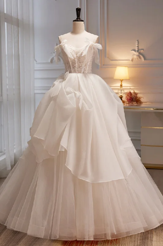 A-line Straps Lace Floor-length Prom Dress with bowknot LJ0579