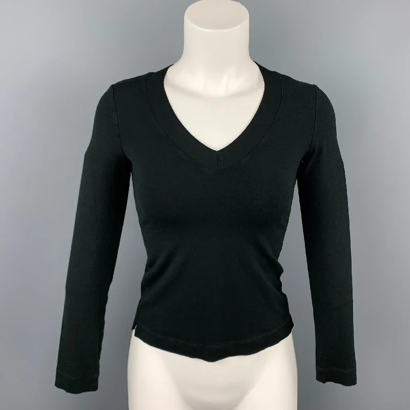 ARMANI COLLEZIONI Size 4 Black Polyamide V-Neck Pullover Zipper Front Cardigan