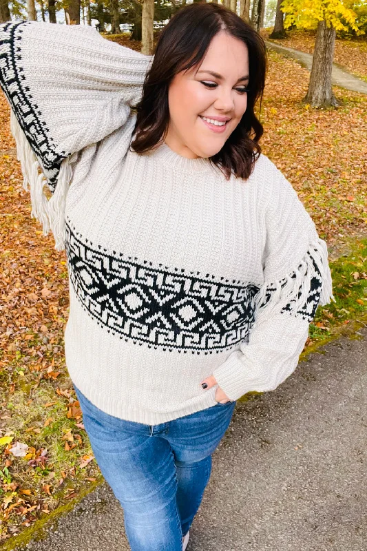 Ready For Anything Taupe & Black Tassel Aztec Sweater Layered Multi-layer Single Layer Ready For Anything Taupe & Black Tassel Aztec Sweater Layered Multi-layer Single Layer