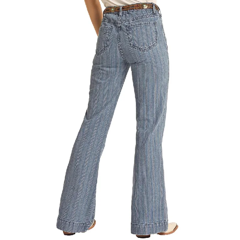 Rock & Roll Denim Women's High Rise Stretch Stripe Trouser Jeans Trousers Occasion Special