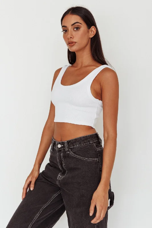 Drifting Ribbed Crop Top White Cotton Fabric Linen Fabric Terry Fabric