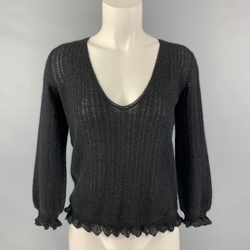 LOUIS VUITTON Size M Black Cashmere 3/4 Sleeves Pullover Short Sleeve Top