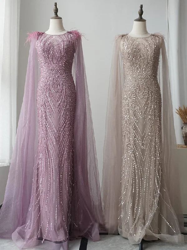 Luxury Mermaid Scoop Neck Long Prom Dresses Gorgeous Full Beaded Evening Gown Formal Dresses FUE006