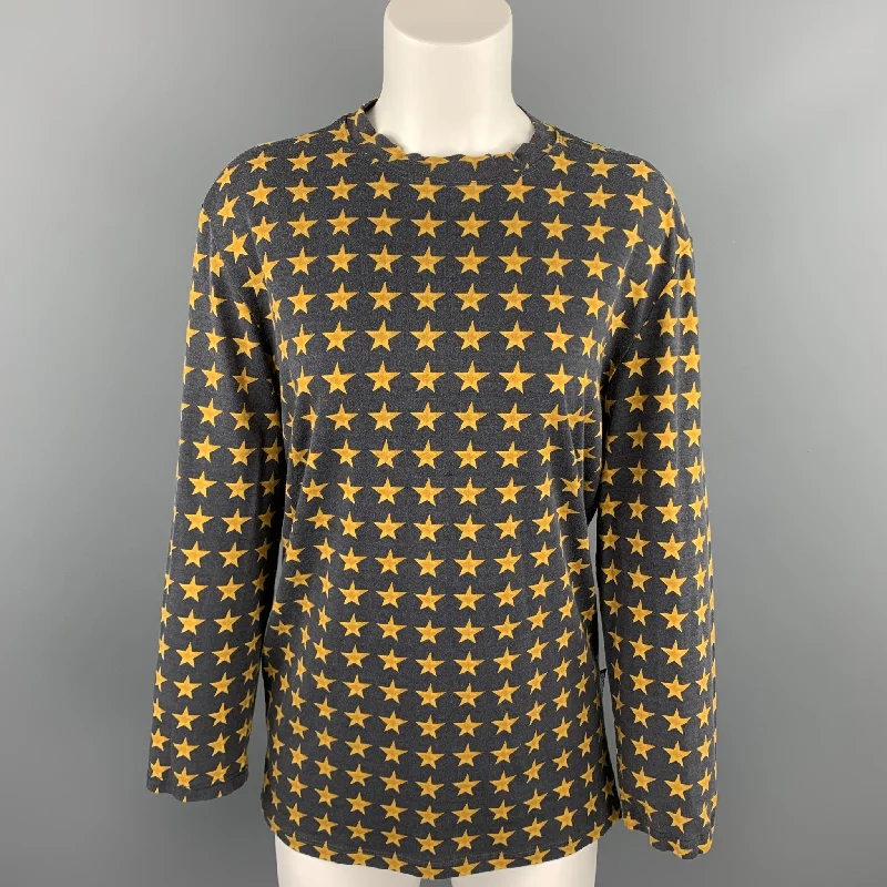 VERSUS by GIANNI VERSACE Size L Charcoal & Gold Cotton Blend Pullover - Womens Slouchy Comfort Pullover