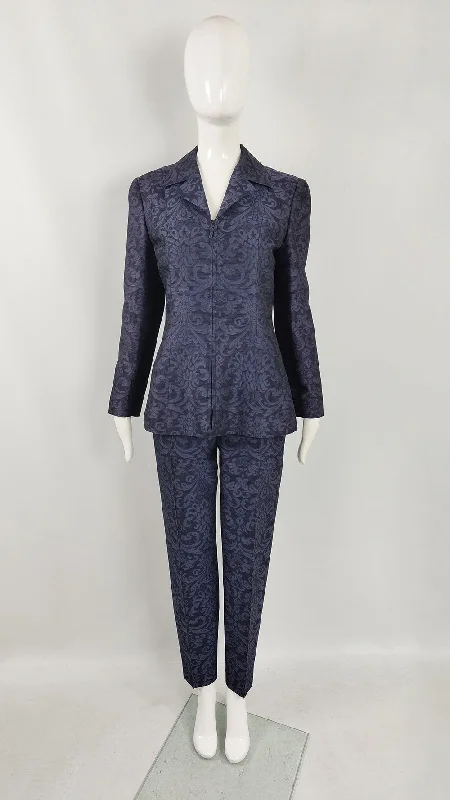 Marella Vintage Womens Purple Damask Trouser Suit Trousers Prom Sequined