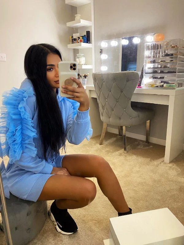 RUFFLE SLEEVE HOODED JUMPER DRESS VARIOUS COLOURS