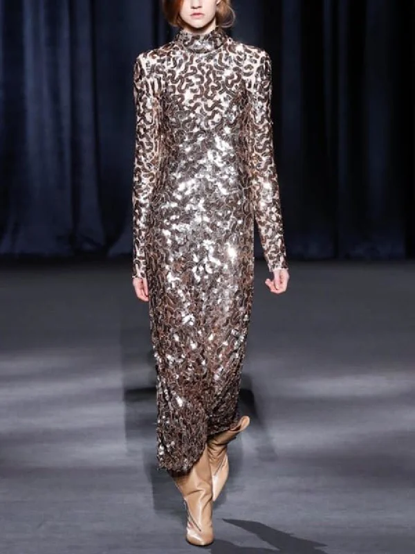 Fashion Sequined Long Sleeve Evening Dress