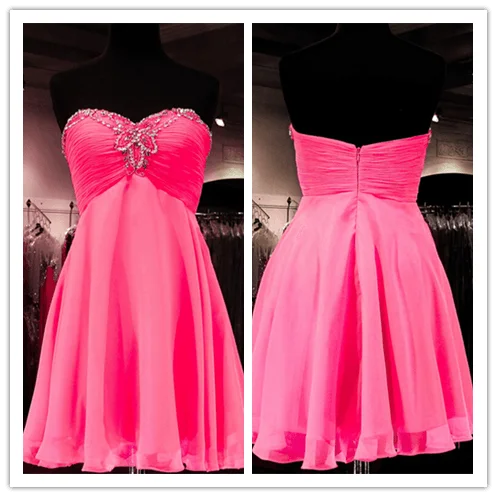 Beading Light Pink Chiffon Bling Silver Short Homecoming Dress Sweet 16 Dress Prom Dresses