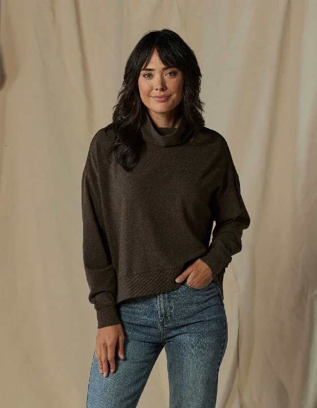 Puremeso Funnel Neck Pullover in Java Long Sleeve Pullover