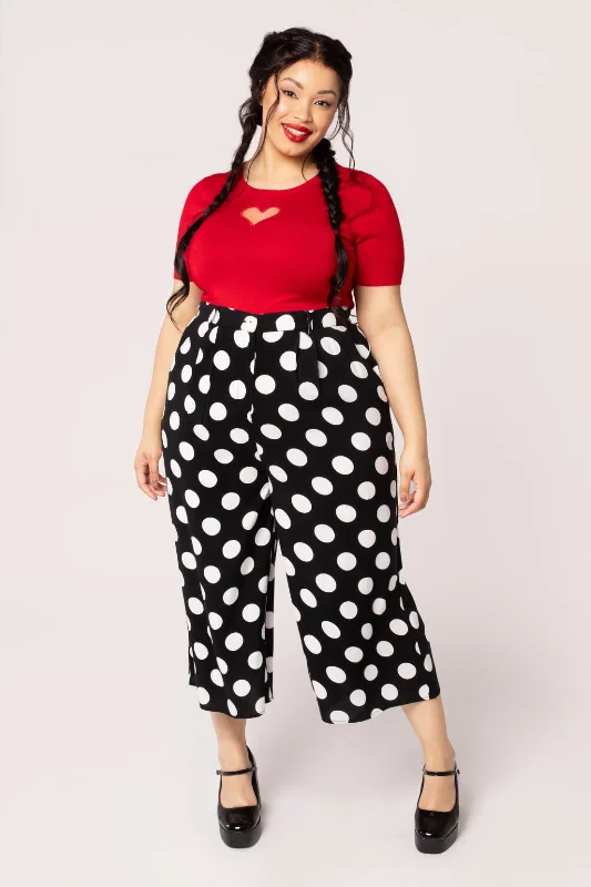 Dolores Polka Dot Cropped Trousers by Hell Bunny Wide Leg Loose Fit Mid Waist