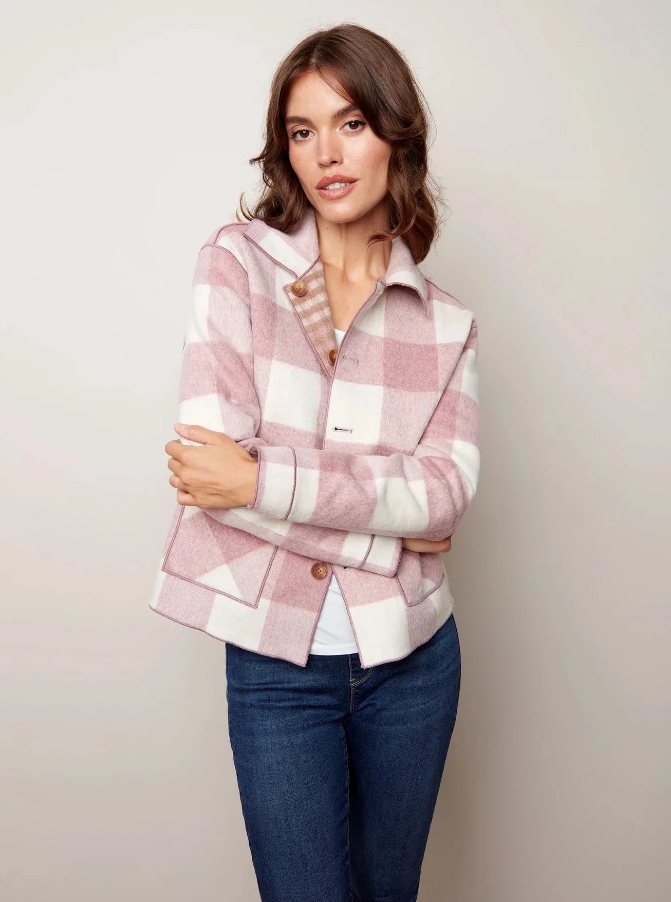 Plaid Reversible Short Jacket [Zephyr-C6185R] Jersey Jacket Tulle Jacket Batik Jacket