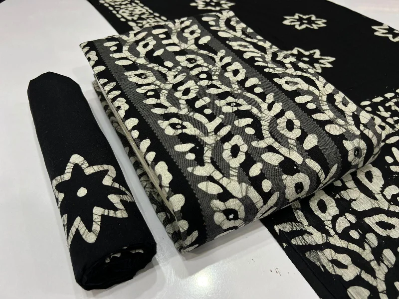 Soft Cotton Mirror work Hand Blocked Wax Batik Dress Material