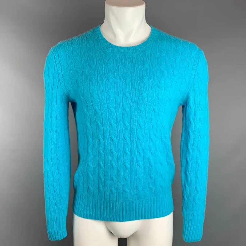 POLO by RALPH LAUREN Size L Aqua Cashmere Cable Knit Pullover Soft Wool Sweater