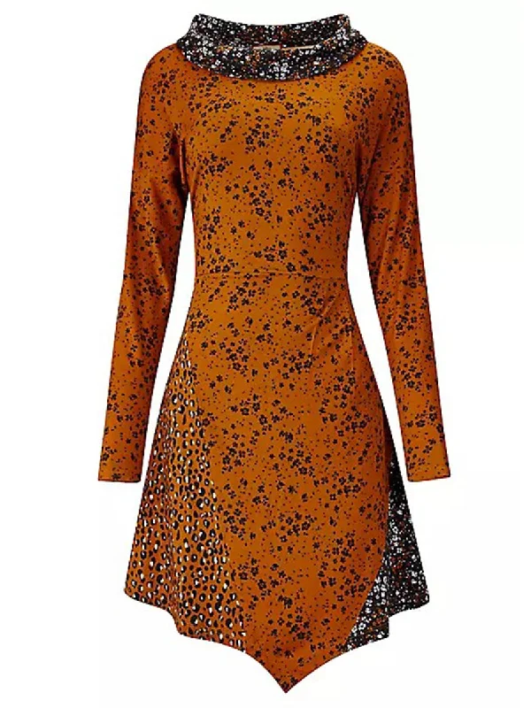 Flower Leopard Print Stitching Tunic Dress