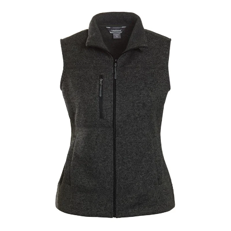 Landway Women's Heather Black Ashton Vest Sweater-Knit Fleece Satin Blend Silk Blend Wool Blend Landway Women's Heather Black Ashton Vest Sweater-Knit Fleece Satin Blend Silk Blend Wool Blend