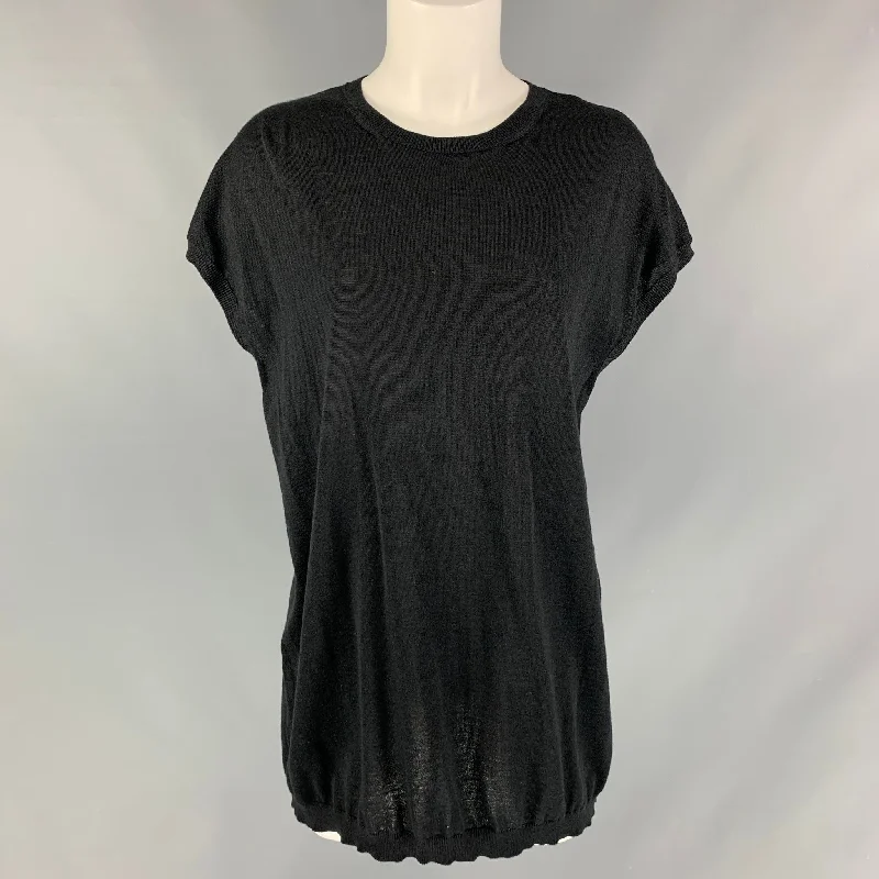 Nº21 Size M Black Knitted Cotton &  Silk Sleeveless Pullover Bateau Neck Pullover