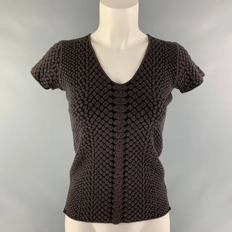 ARMANI COLLEZIONI Size 6 Brown &  Black Nylon Blend Dots Pullover Solo Sleeve Pullover