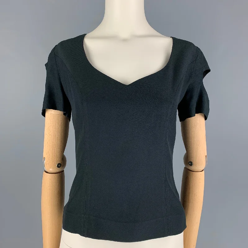 MOSCHINO Size 6 Black Acetate Rayon Short Sleeve Pullover High Neck Pullover