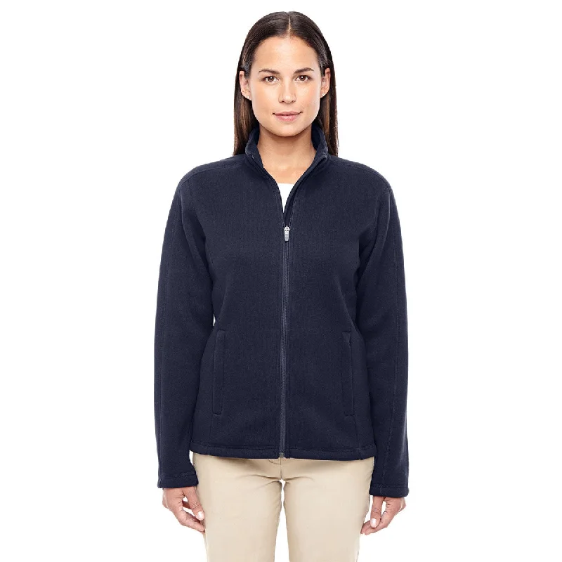 Devon & Jones Women's Navy Bristol Full-Zip Sweater Fleece Jacket Solid Color Striped Floral Print Devon & Jones Women's Navy Bristol Full-Zip Sweater Fleece Jacket Solid Color Striped Floral Print
