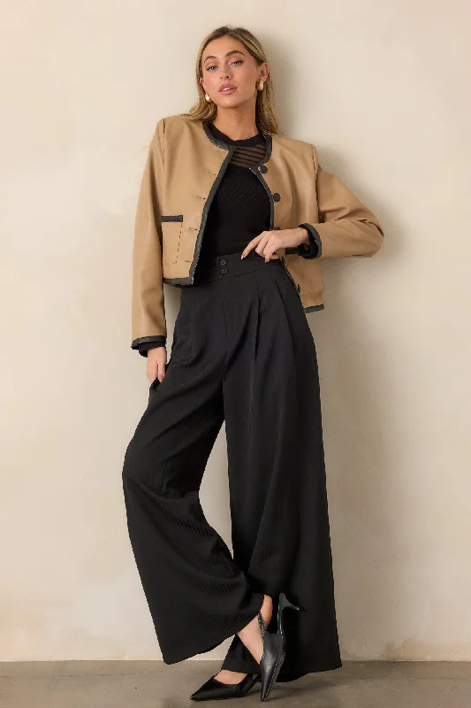 I'm Working Late Black Pinstripe Wide Leg Trousers Trousers Print Floral