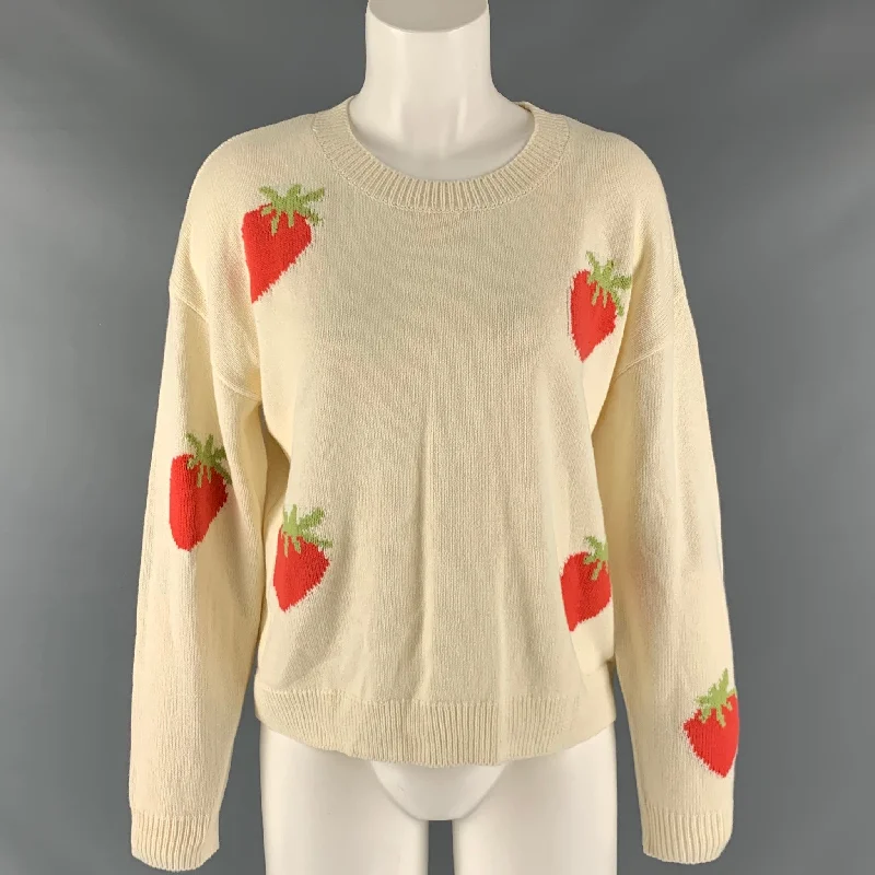 RAILS Size S Cream Red Cotton Acrylic Strawberry Crew-Neck Pullover Port Neck Pullover RAILS Size S Cream Red Cotton Acrylic Strawberry Crew-Neck Pullover Port Neck Pullover