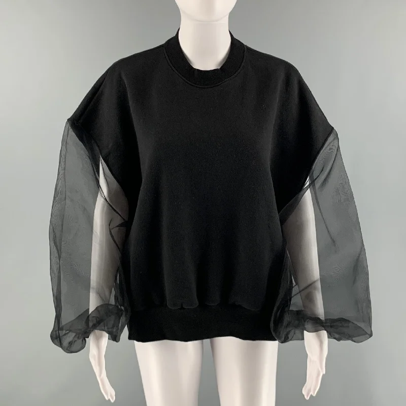 CINQ a' SEPT Size M Black Cotton Mixed Fabrics Crew-Neck Pullover Mock Neck Pullover
