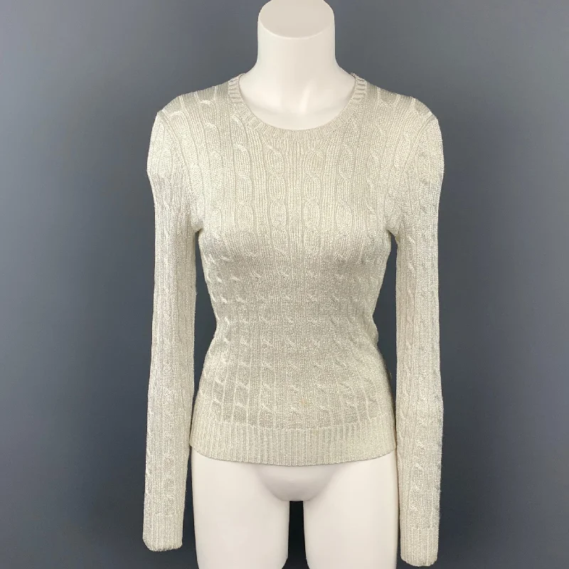 RALPH LAUREN Black Label Size M Silver Acetate Blend Pullover Chenille Soft Sweater