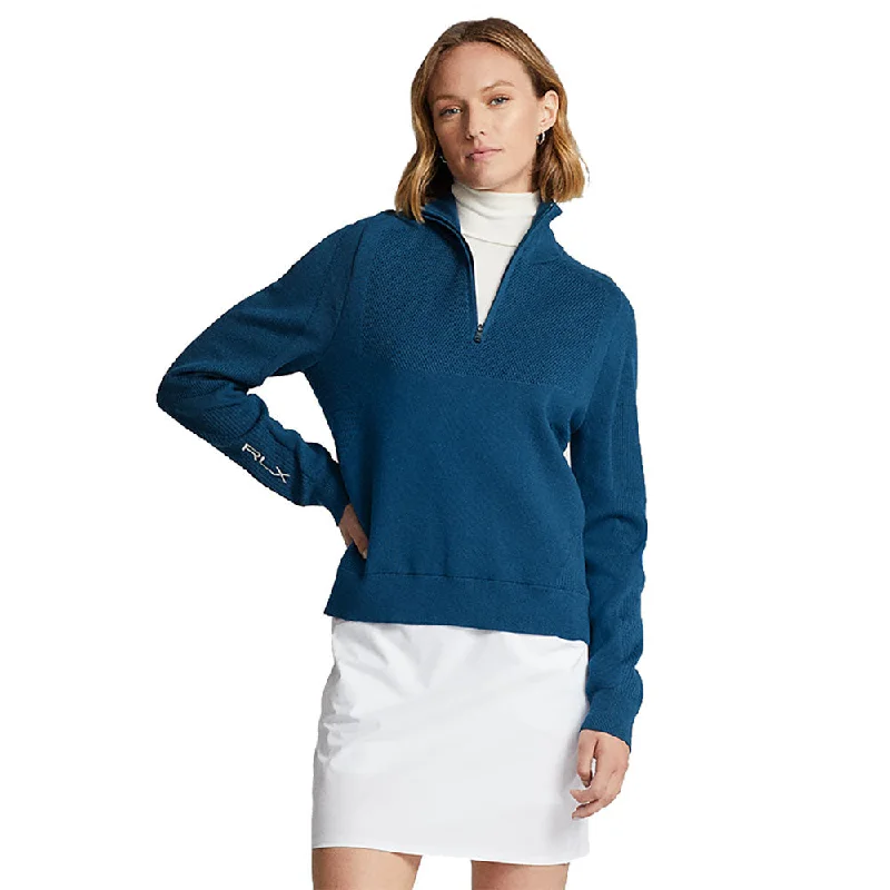 RLX Ralph Lauren Wool-Blended 1/2 Zip Mock Indigo Blue Womens Golf Sweater Boxy Sweater Fitted Sweater A-Line