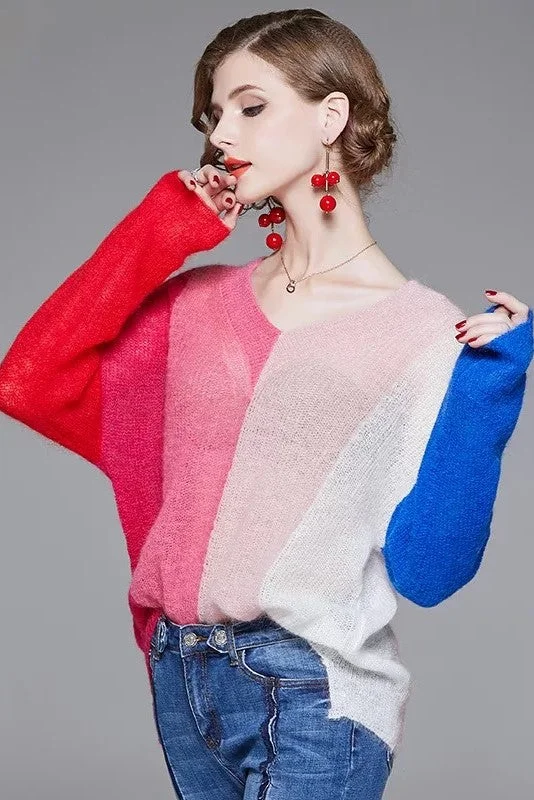 Multi-Color Oversized Sweater High Neck Crew Neck V-Neck