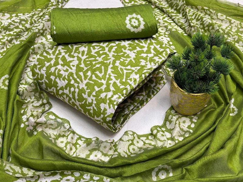Muslin Silk Hand Blocked Batik Print Dress Material