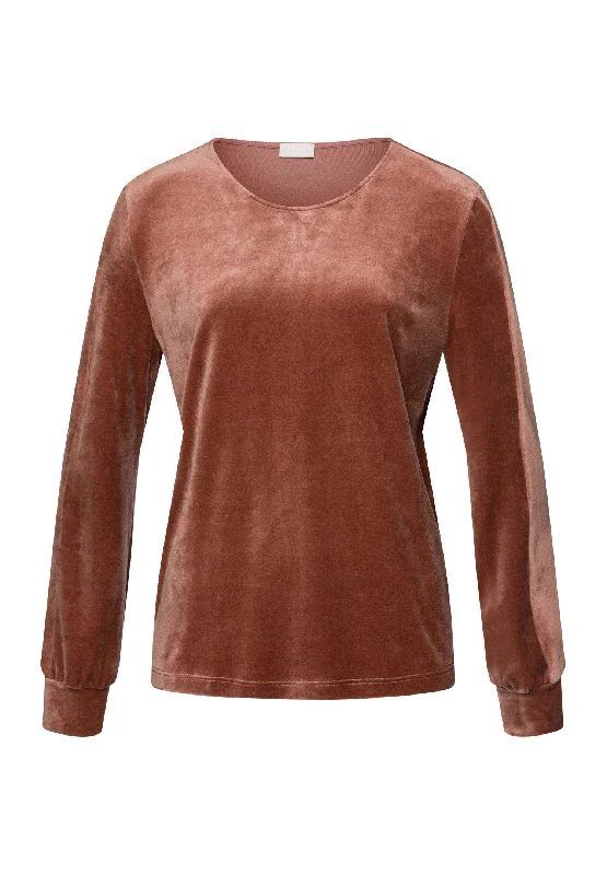 Favourites Velvet Round Neck Pullover | Burlwood 78855-2348 Bishop Sleeve Elegant