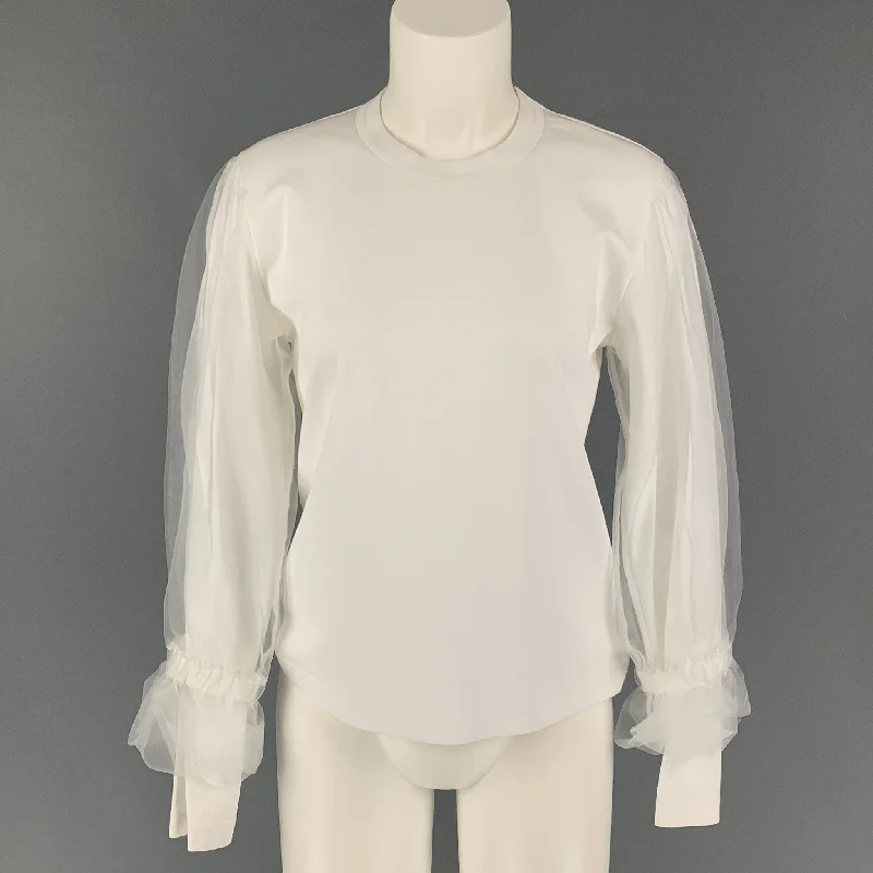 NOIR KEI NINOMIYA Size S White Cotton Polyester Pullover Honey Neck Pullover