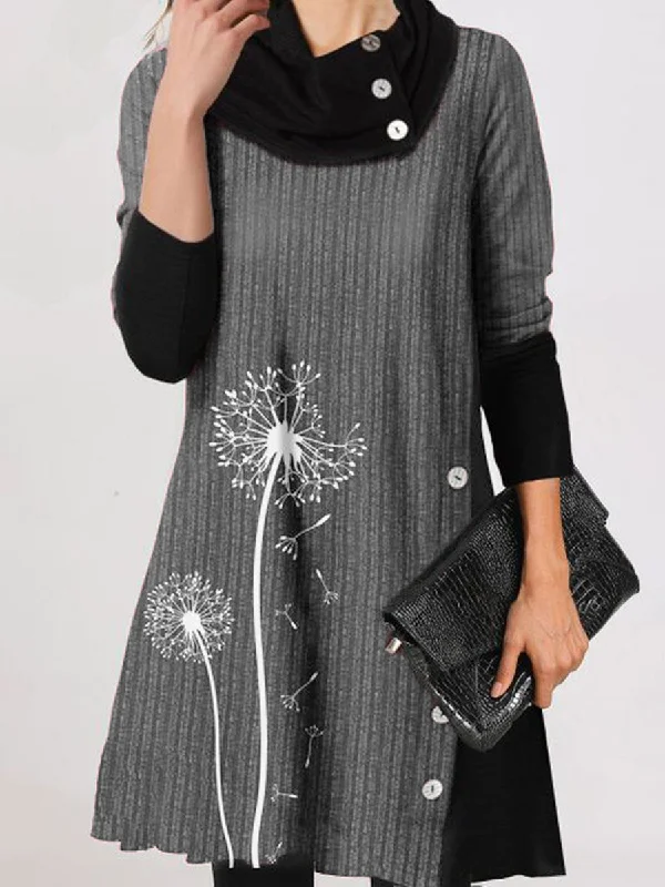 Casual Loose High Neck Long Sleeve Dandelion Dress