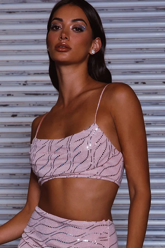 Maree Pleated Bust Crop Top Blush Terry Blend Velvet Blend Canvas Blend