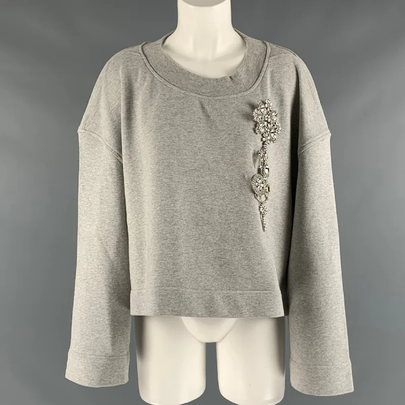 BURBERRY Size S Grey Cotton Solid Cropped Pullover High Neck Pullover