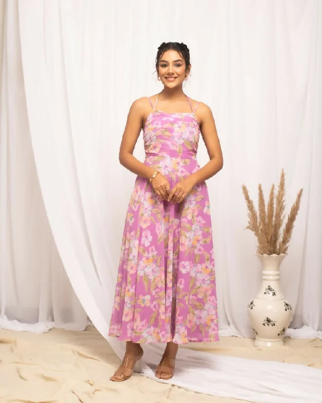 FIORRA Women's Light Pink Georgette Floral Printed Dress