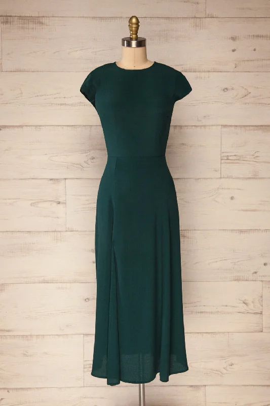 Essen Teal | Short Sleeve Open Back Dress